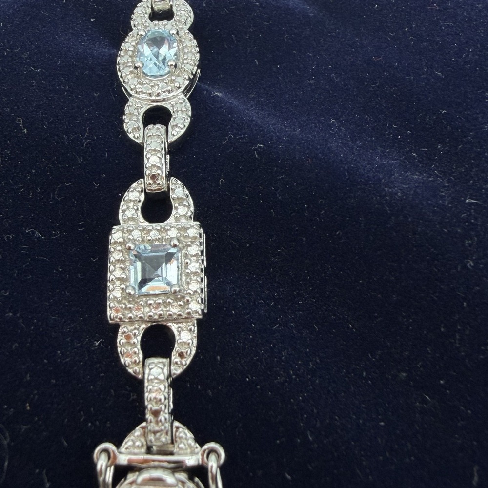 Vintage Ross Simons Blue Topaz 925 Sterling Silver   Tennis Bracelet Sz 7